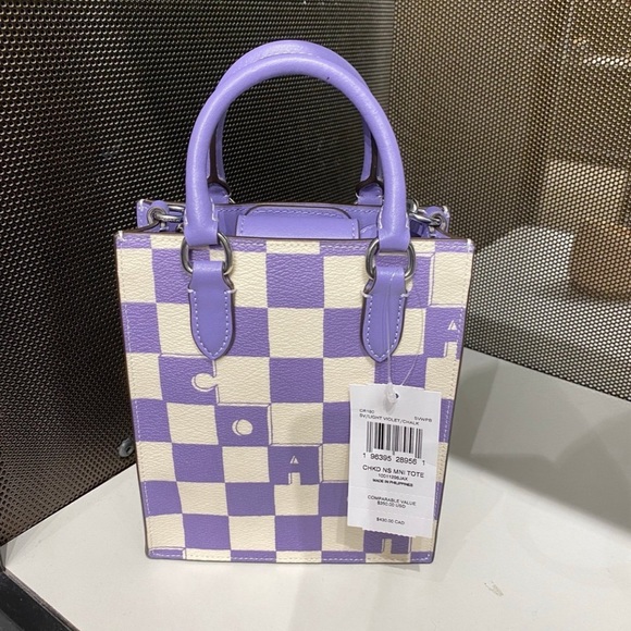 NWT COACH Mini Tote in Violet Checkered CR180 CHECKERBOARD Print Authentic - Picture 2 of 9